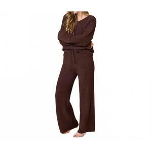 NEW SOFTIES marshmallow waffle v-neck lounge set in espresso